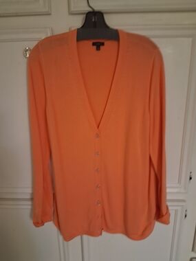 Talbots Coral Orange V-Neck Button Cardigan